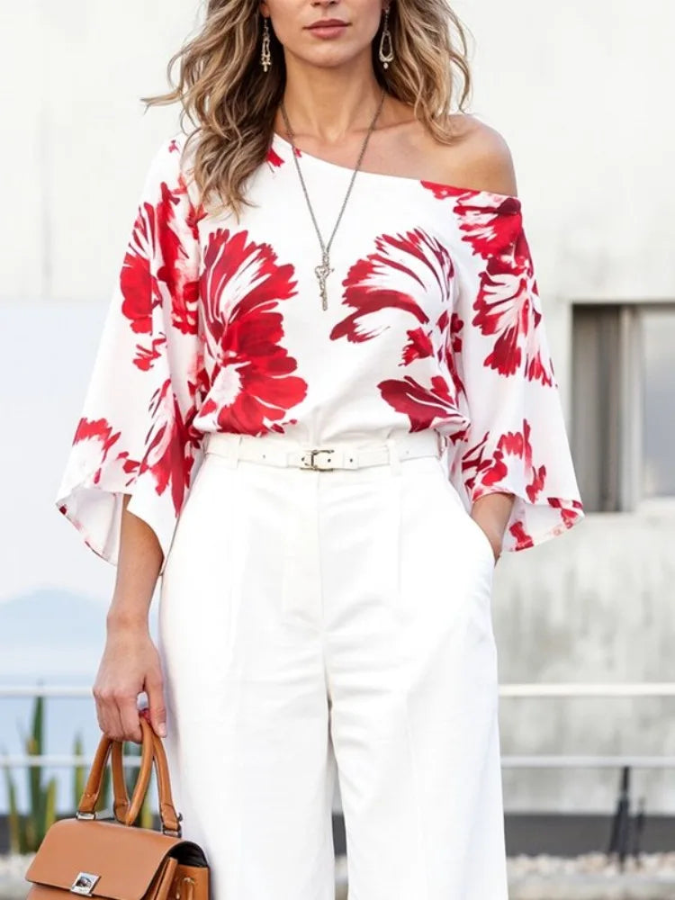 Yeezz Women's One-Shoulder Floral Printed Blouses