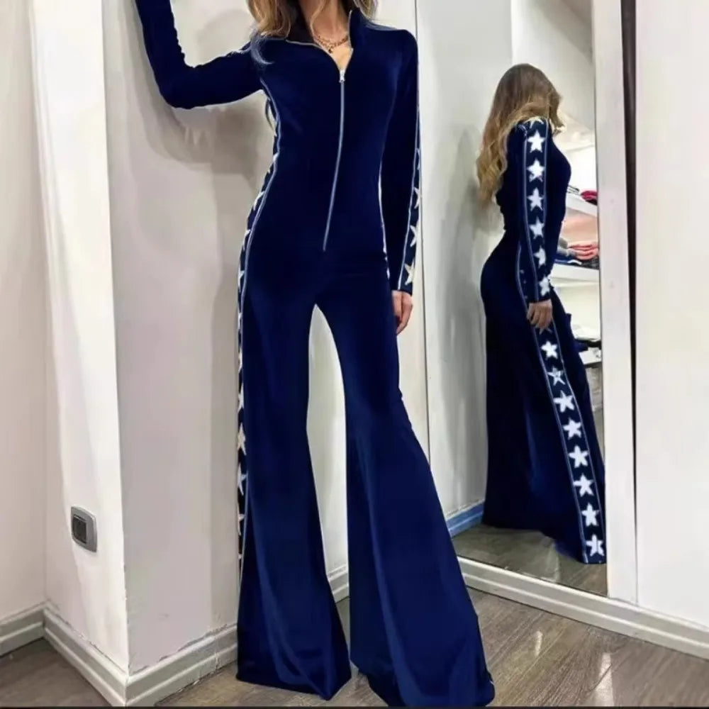 Women's Jumpsuit Fashion Velvet Patchwork
