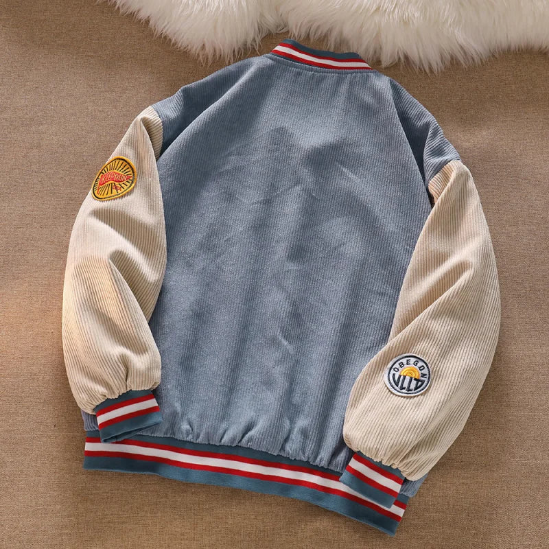 Men Baseball Jackets New Embroidered Letters Corduroy Loose Coat Tracksuit