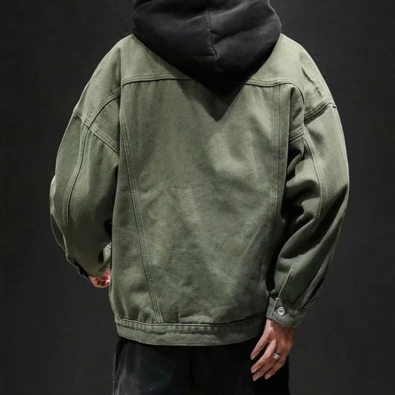 Men's Denim Jacket Autumn Male Jean Coats Black Cargo