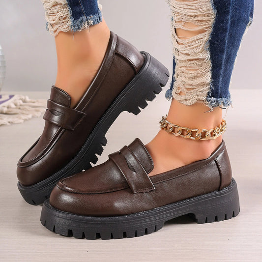Casual Platform Loafers Leather Shoes for Women