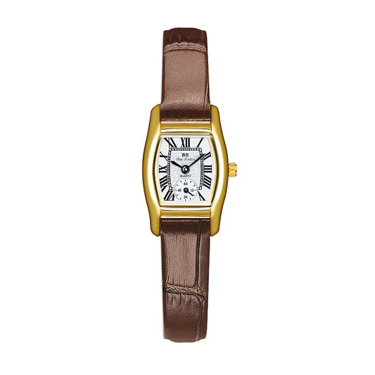 Watches For Women Elegant Vintage Rectangle Ladies Watch With Brown Small Leather