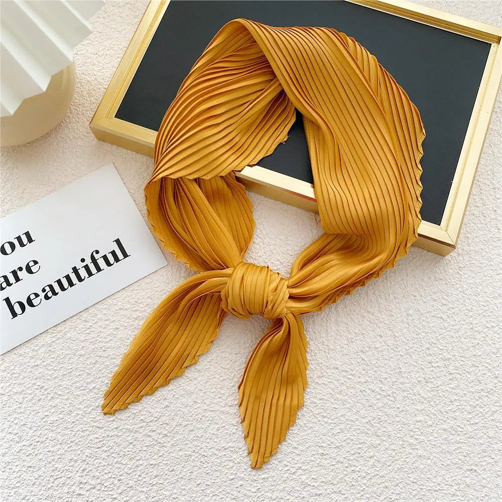 Women Pleated Satin Scarf For Ladies Neckerchief