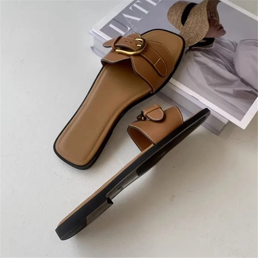 Slippers for Woman Beach Flats Ladies Buckle Slides Gladiator Sandals