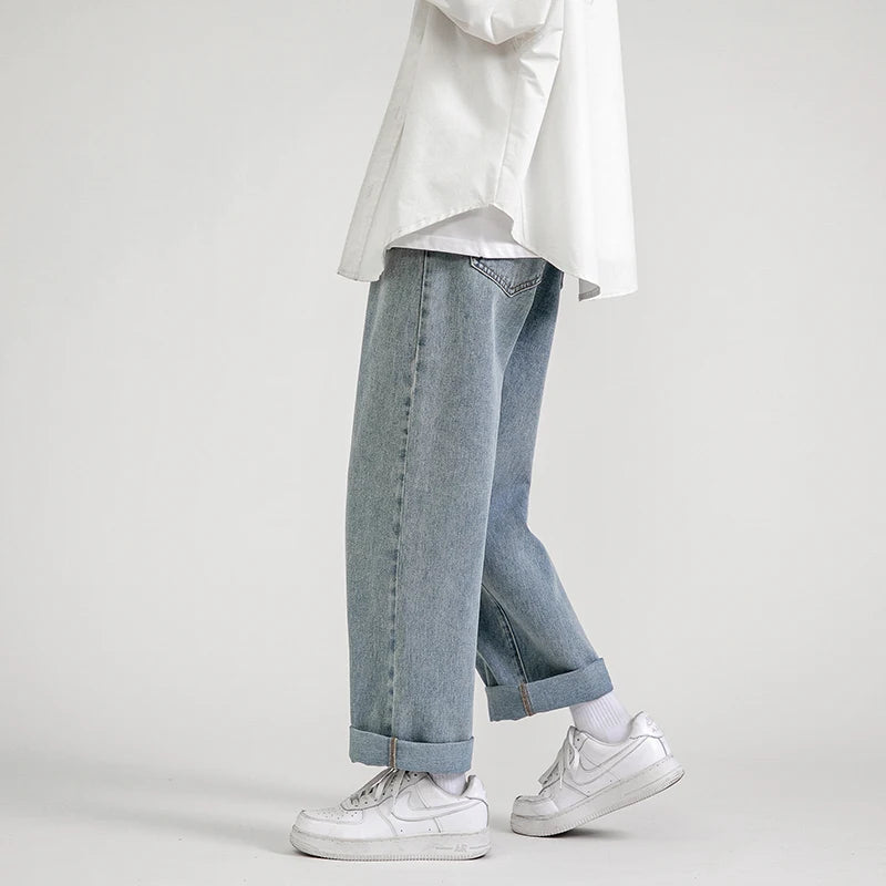Men's Jeans Pants Straight Trousers Denim  Streetwear Fashion
