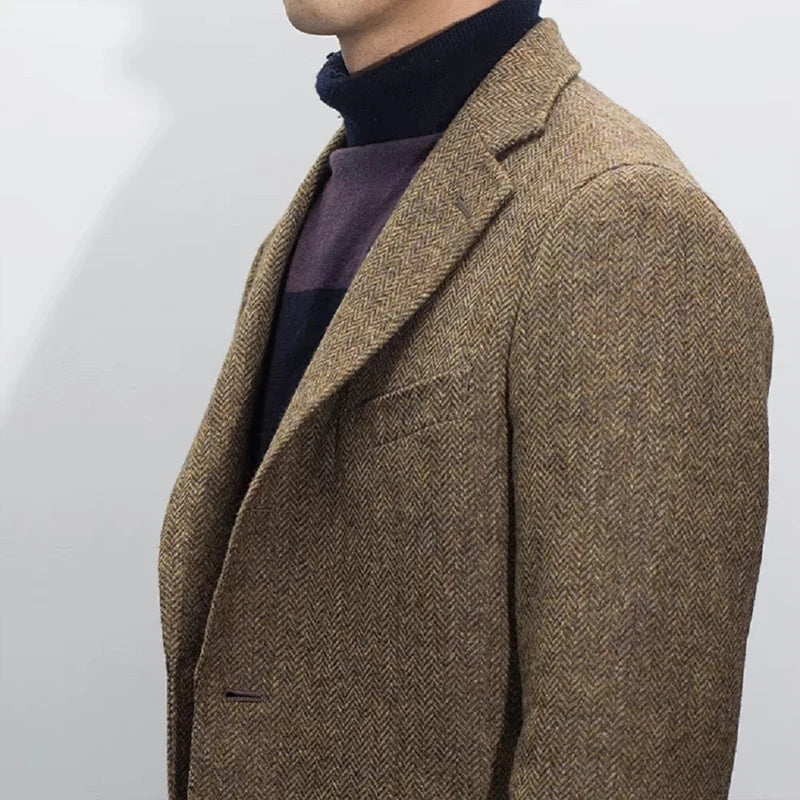 Men's Suit Herringbone Blazer Prom Tuxedos Wool Jacket （Only Coat）