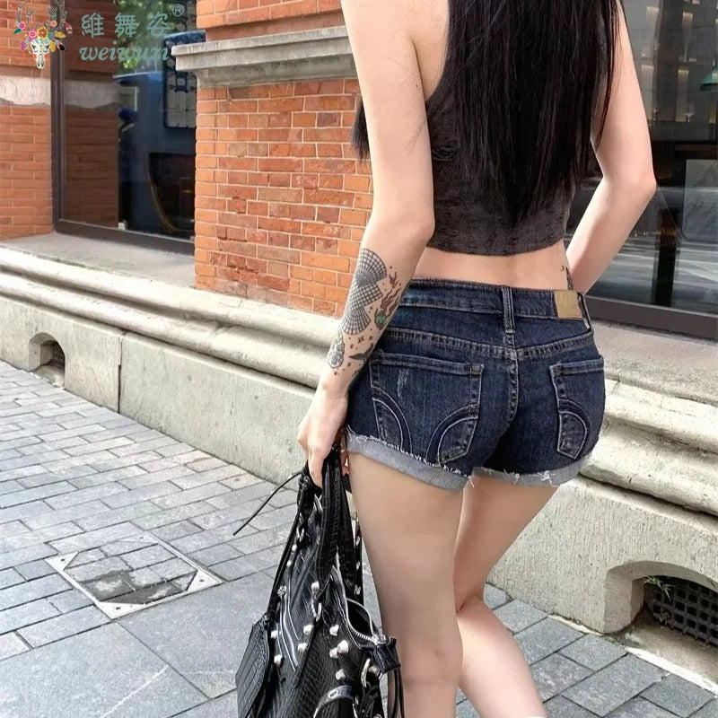 Jeans for Women Low Rise Curled Denim Shorts
