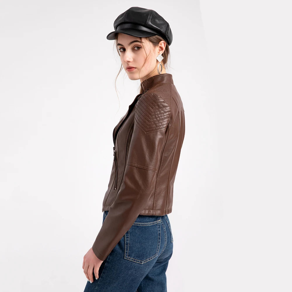 PU Leather Motorcycle Jacket Women Chaqueta  Motorbike Riding Jacket