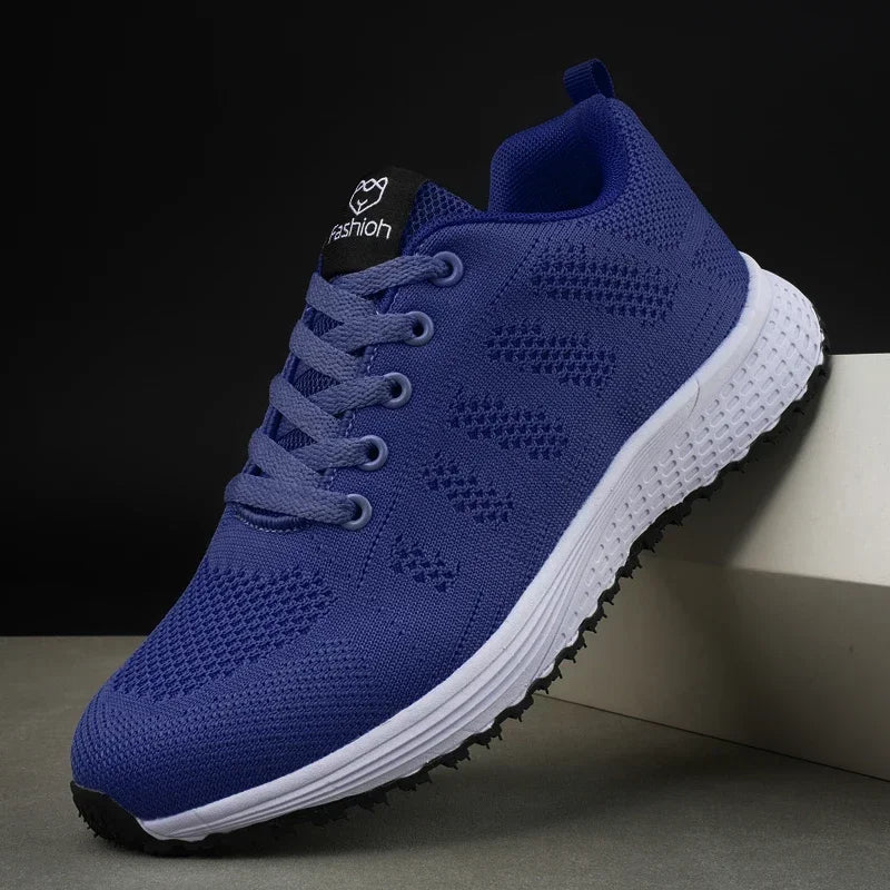 Women's Sneakers Breathable Knitted Mesh Comfortable Flat Lace Up Shoes