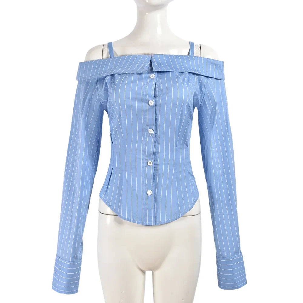 Blouse with Long Sleeves, Revealing Shoulders,