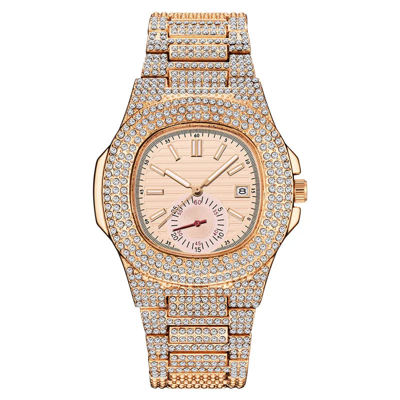 Watches For Men Reloj Hombre Fashion Alloy Band Diamond Calendar Gifts Quartz Wristwatches