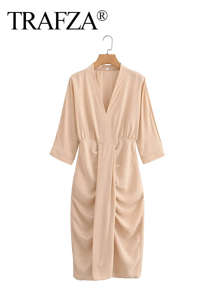 Elegant Solid Waist Fitted Draped Dress