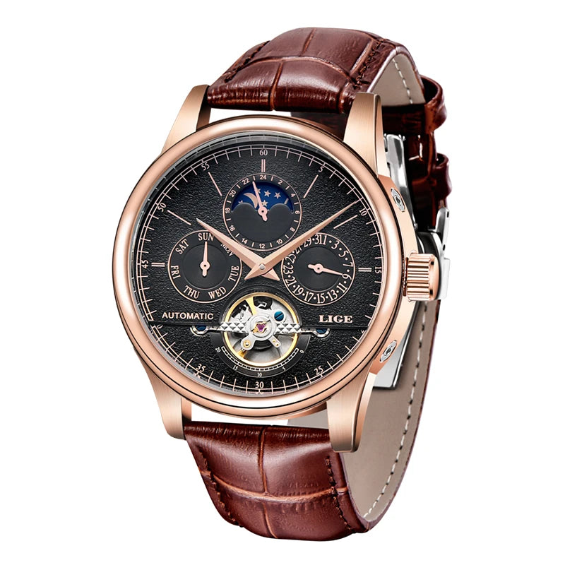 Men Watches Automatic Watch Tourbillon Clock Genuine Leather Waterproof Watch