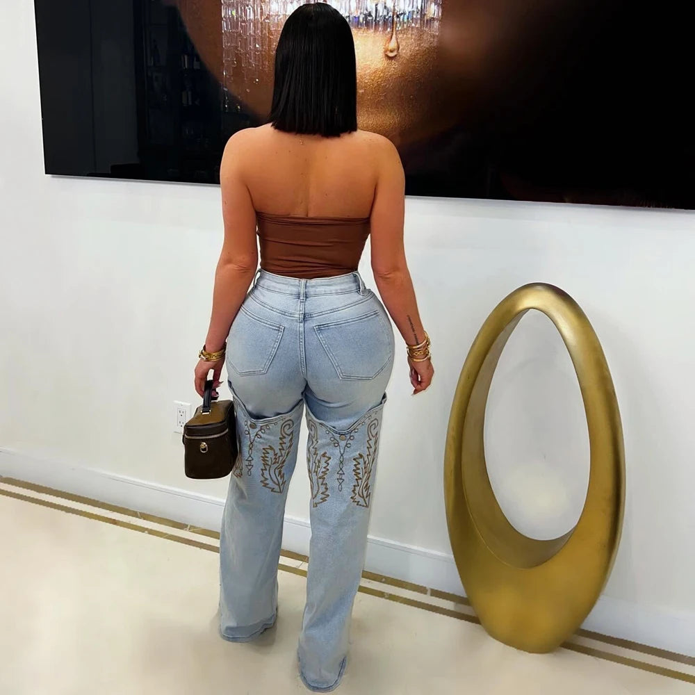 Fashion Woman Vintage Embroidery Denim