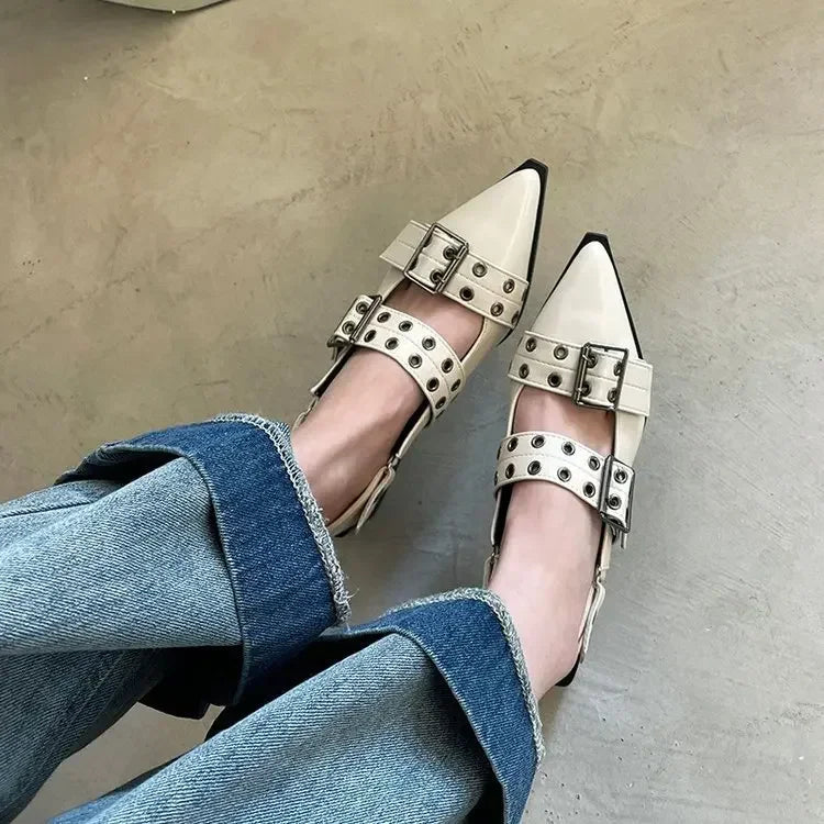 women's sandals  Ballet flats  Pointed rivet single shoe Platform