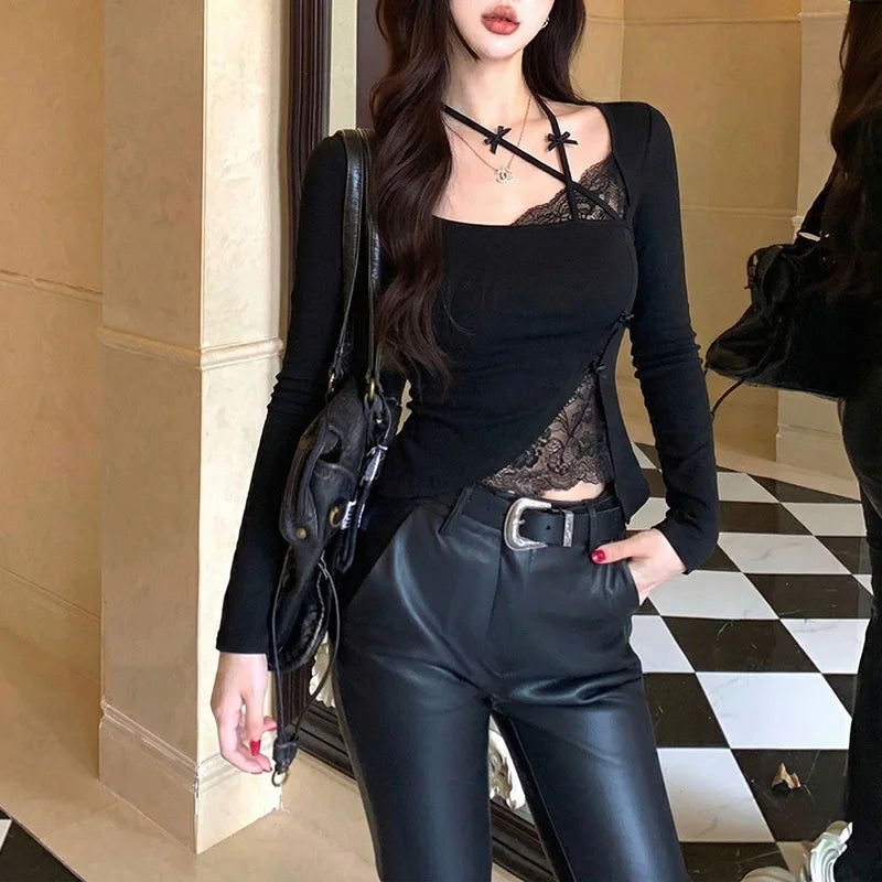 Female T-shirts Chic Halter T-shirts Girls Sexy Fashion Solid Skinny Tops Women Korean Designer Thin Leisure Clothes
