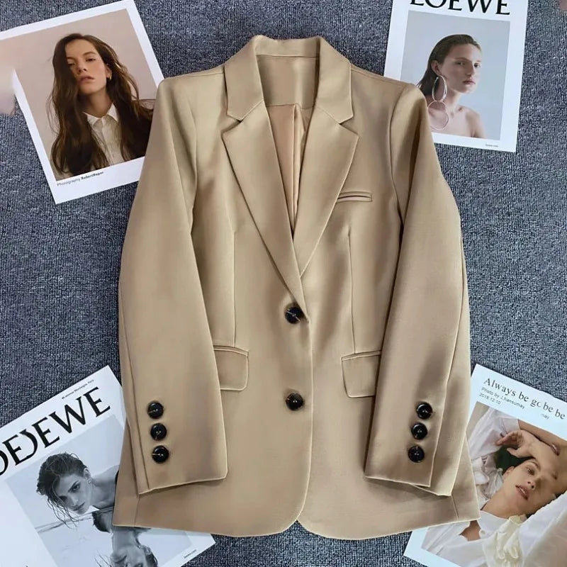 Elegant Office Lady Blazers  Fashion Long Sleeve Single Button Blazer