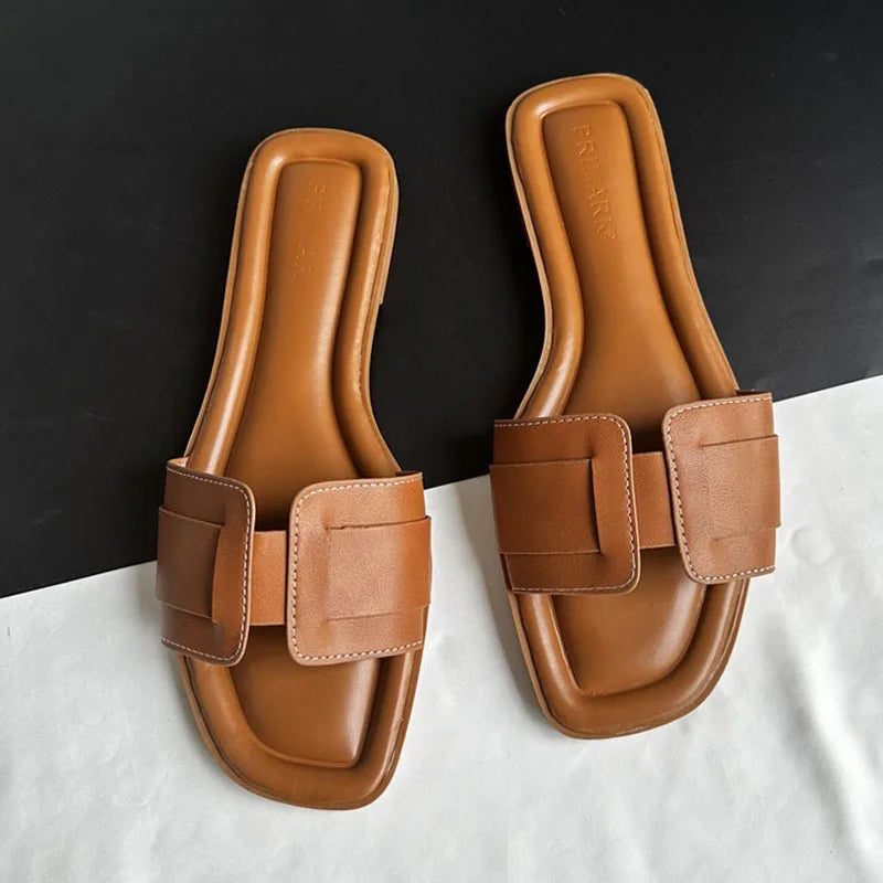 Women Modern Slippers Outdoors Comfortable Flat Slippers Luxury Leather Slippers