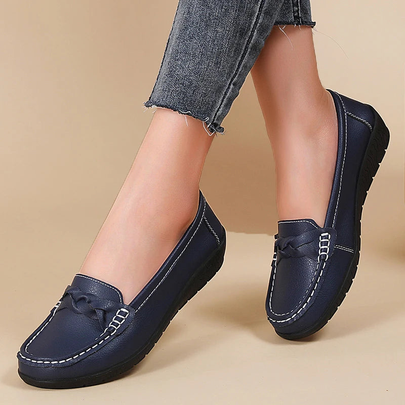 Women Flats Wedge Leather Fashion Comfortable Shoes Slip On Nurse Shoes