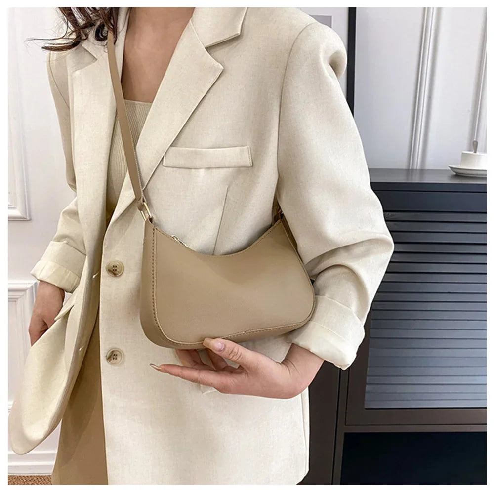 Shoulder  Underarm Bag Retro Solid Color PU Leather Shoulder Underarm Bags