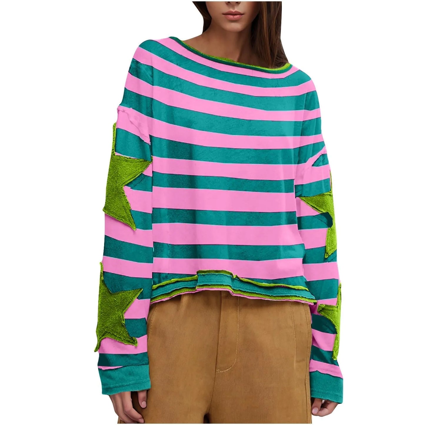 Women's Oversized Sweatshirt Graphic Sweater Long Sleeve Round Shirt Tops
