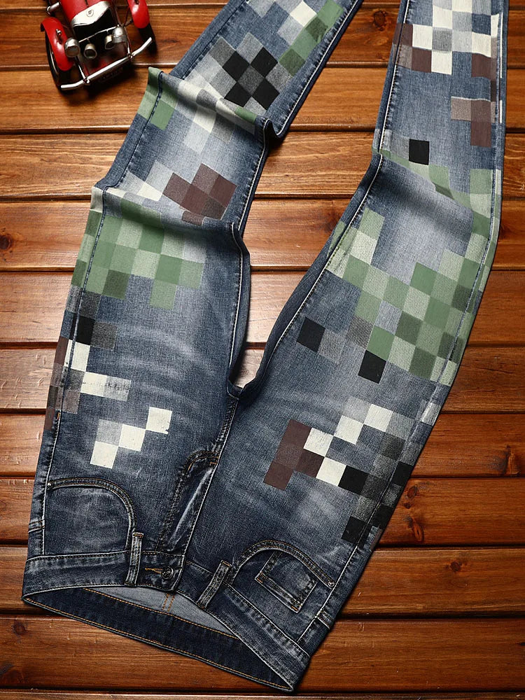 mosaic printed jeans for men