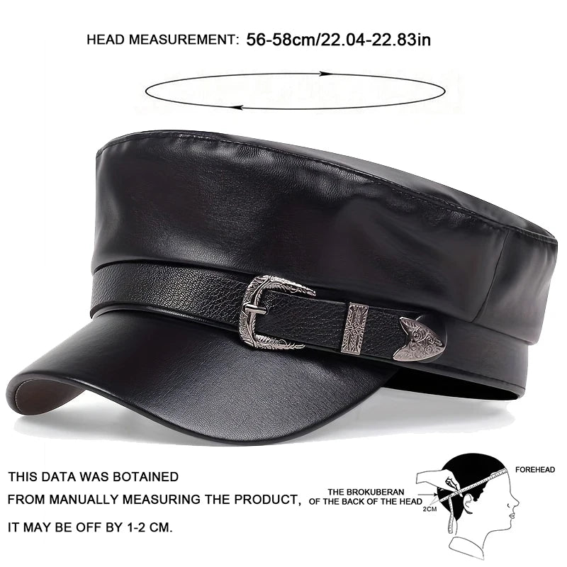 Fashion Women Large Belt Buckle Leather Hat