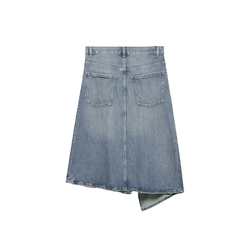 Asymmetrical Denim Skirt for Women Stylish Casual Chic Female Skirts