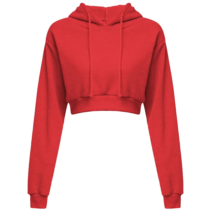 Women's casual solid color hooded sweatshirt with long sleeves