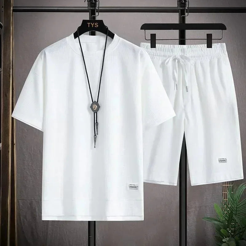 Men Summer Tracksuit Short T-Shirt +Shorts Set Sports Fashion Outfit