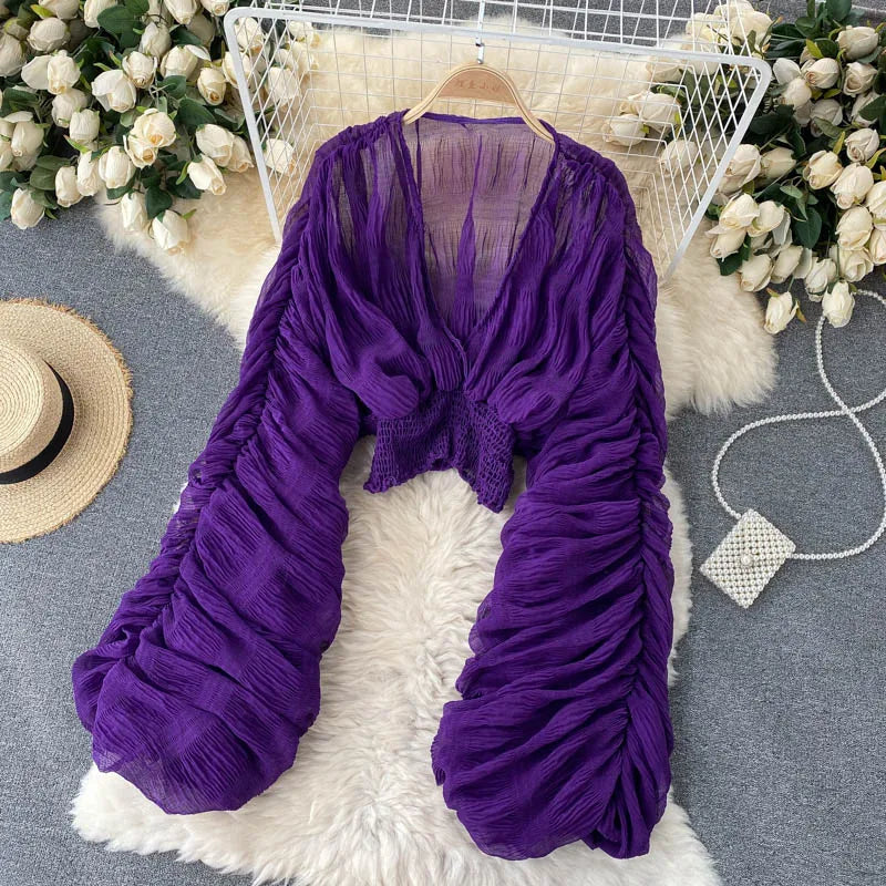 Women Sexy Chiffon Short Blouse