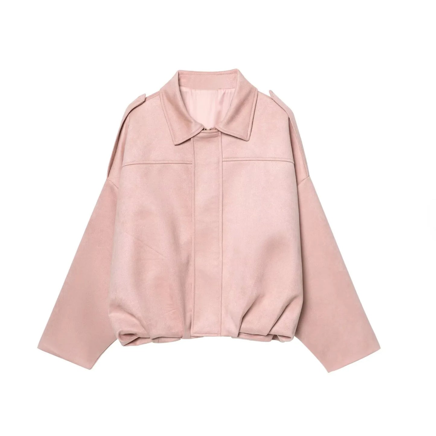 Women's Bomber Jacket Lapel Long Sleeve Zipper Suede Jacket