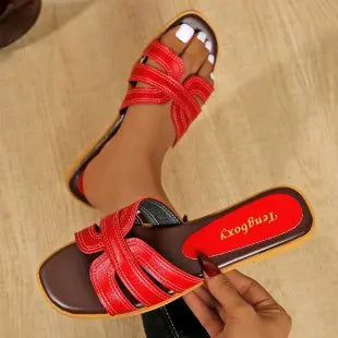 New Women's Slippers, Women's Simple Round Head Flat Sandals