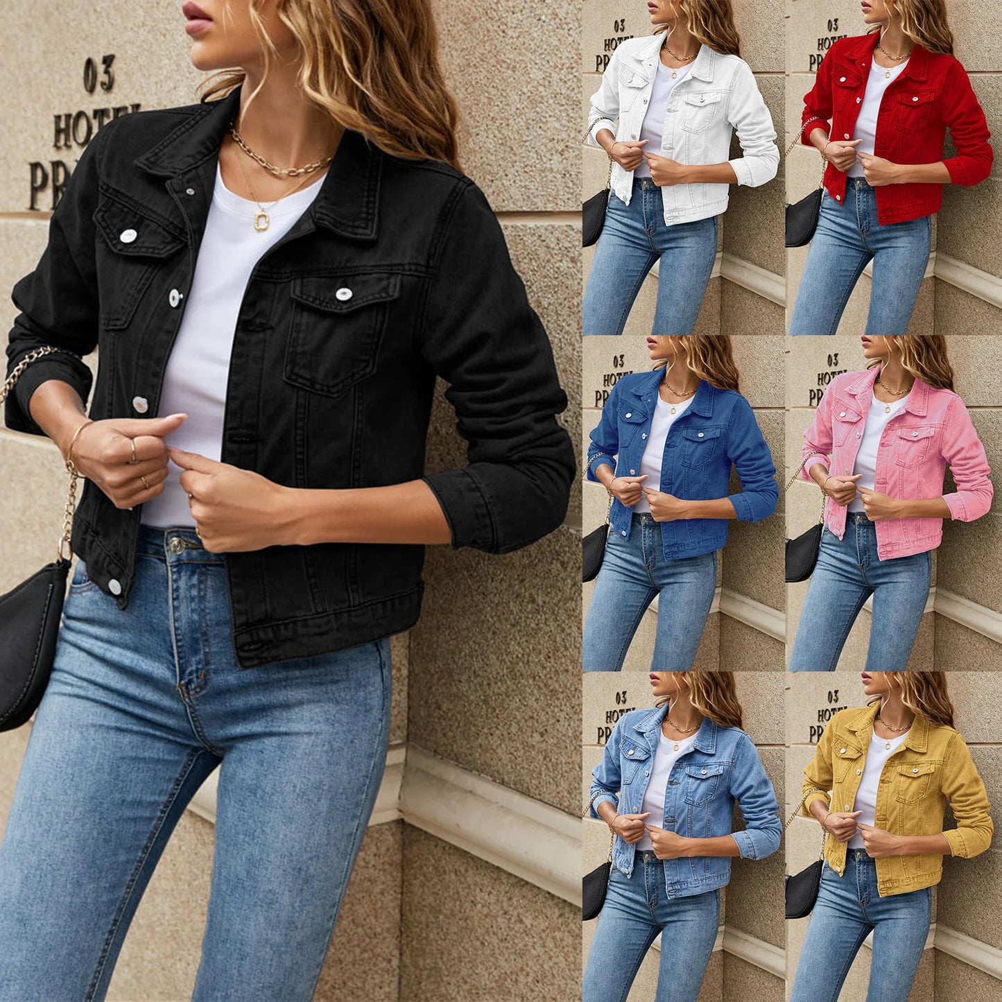 Women's Denim Jackets Fashion Female Casual Long Sleeve Lapel Slim Jean Jacket
