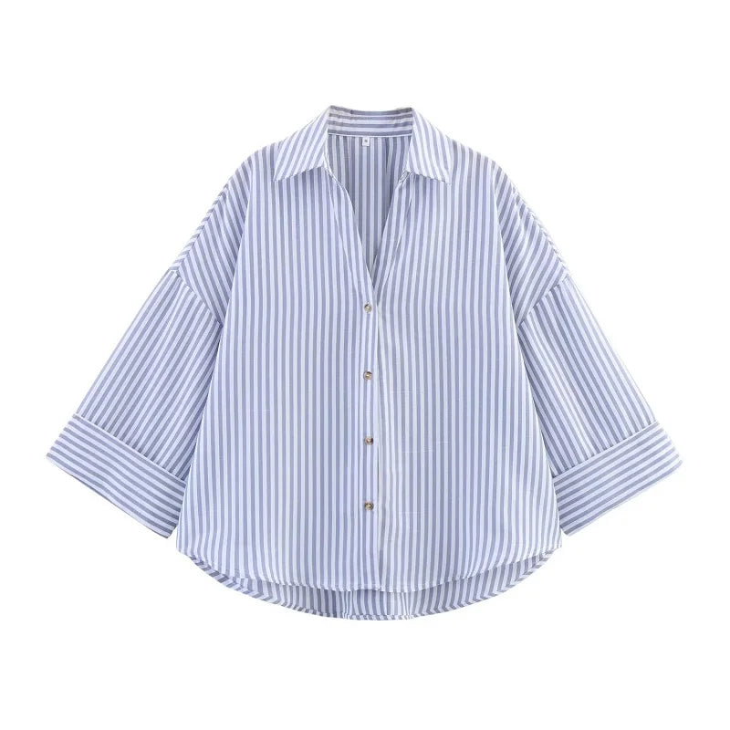 Women's Shirts Striped Oversize ShirtsWide Sleeve