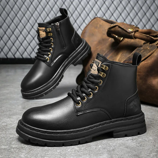 Men's Outdoor Non-slip All-match Casual Short Boots  High Top Retro Waterproof Leather Boots