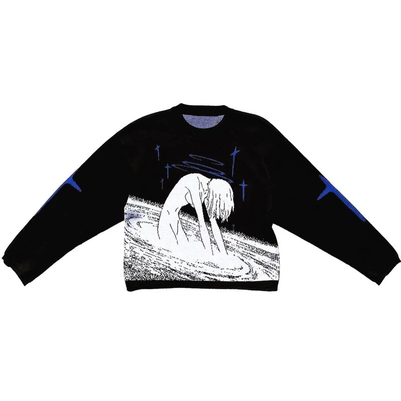Women's Knitting Cute Anime Print Pattern O Neck Pullover