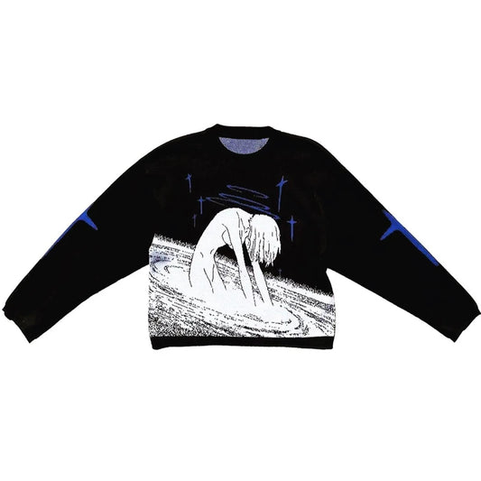 Women's Knitting Cute Anime Print Pattern O Neck Pullover