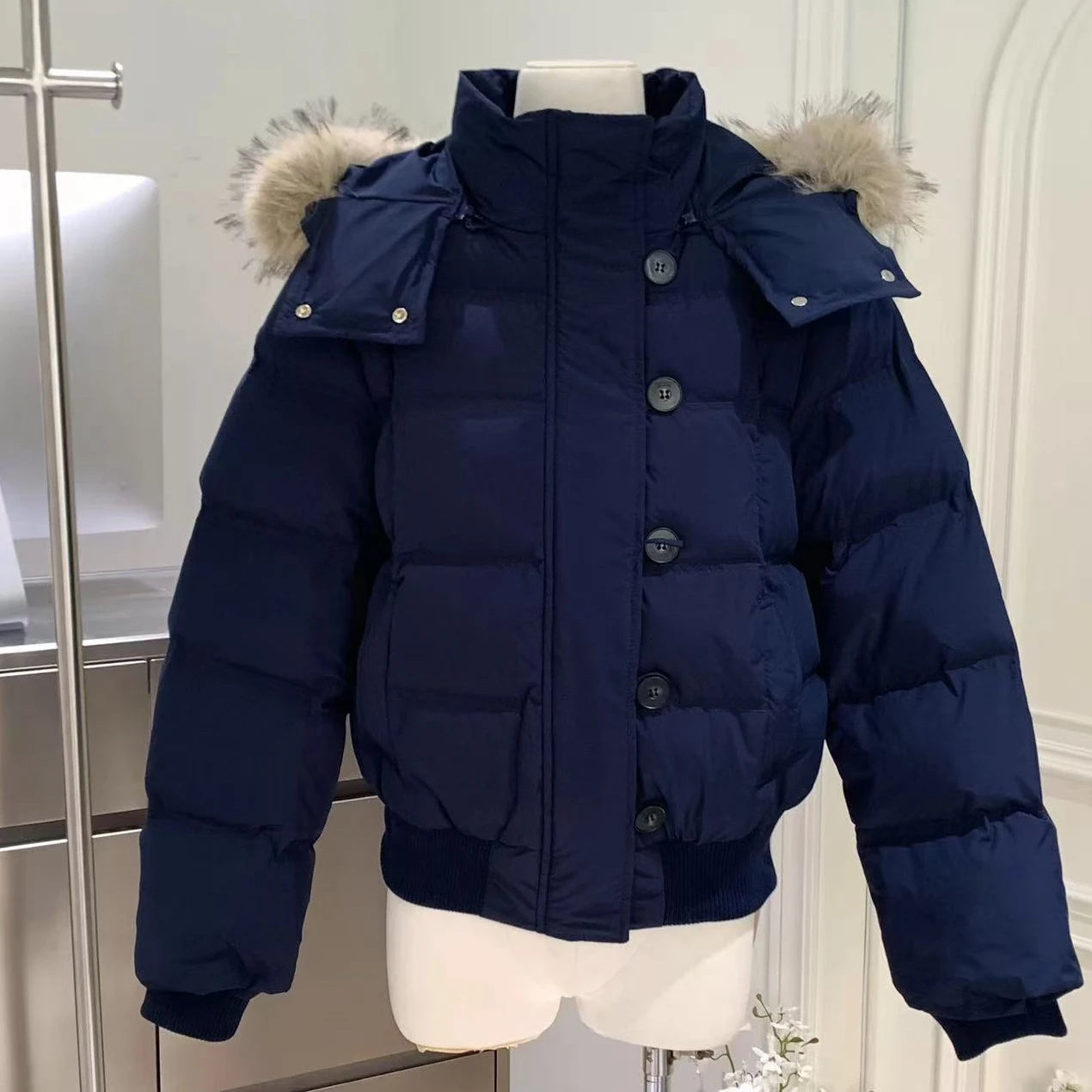 Fur Hooded Jacket Women Outerwear Female  Puffer Bubble Coat