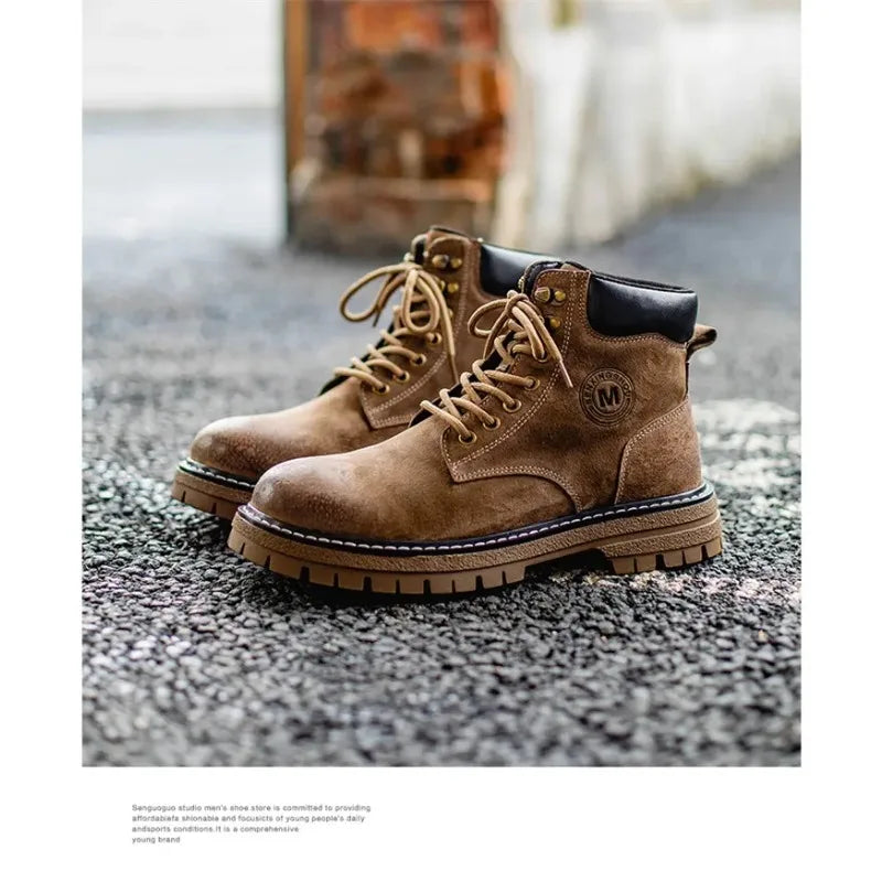 Men's high top boots outdoor work shoes anti slip and comfortable yellow boots