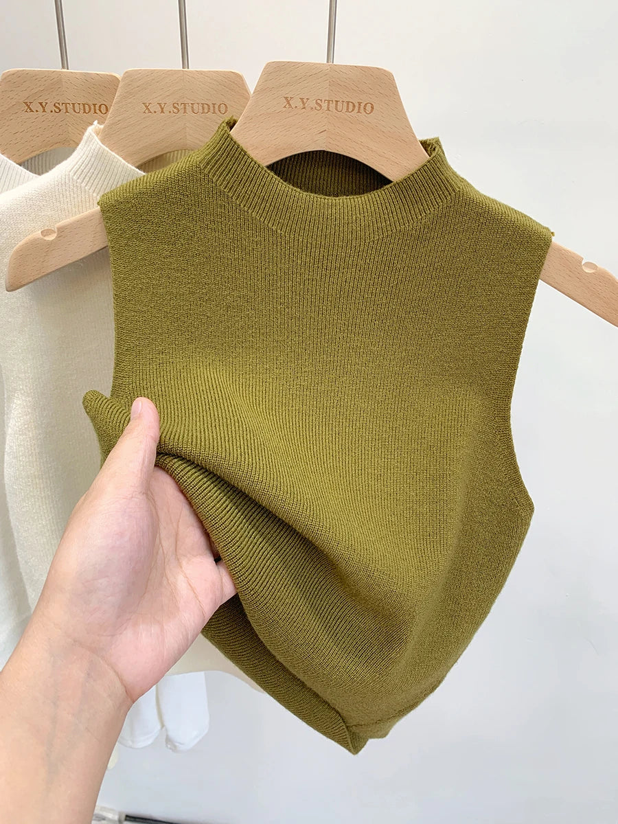 Women Knitted Tank Top  Slim  Short Sleeveless Sweaters