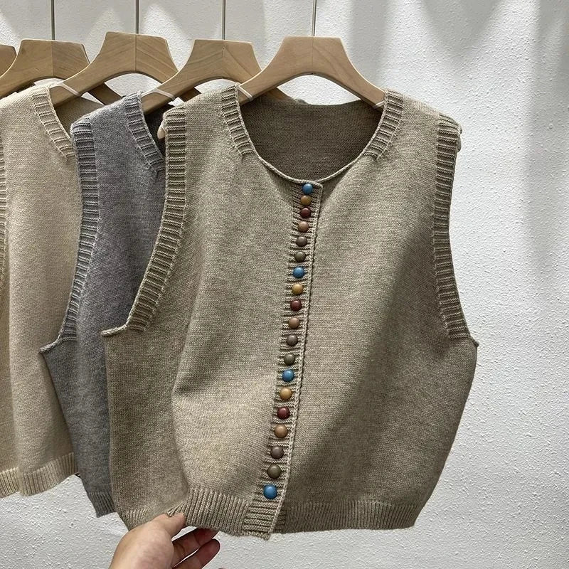 Women Knitted  Sleeveless Sweater Jacket