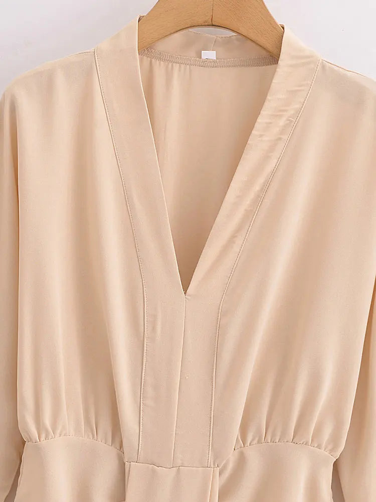 Elegant Solid Waist Fitted Draped Dress