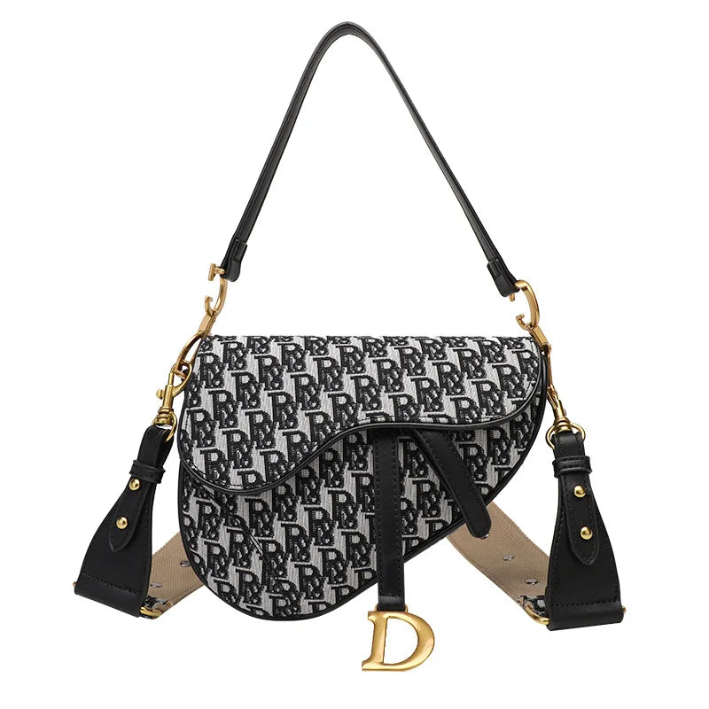 Women Bag Fashion Irregular Embroidery Semi-circle Saddle Bag