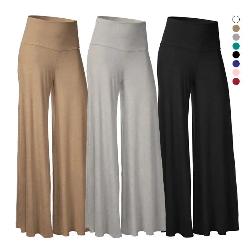 Women's Soft Wide Leg Pants Thin Stretch High Waist Palazzo Pants