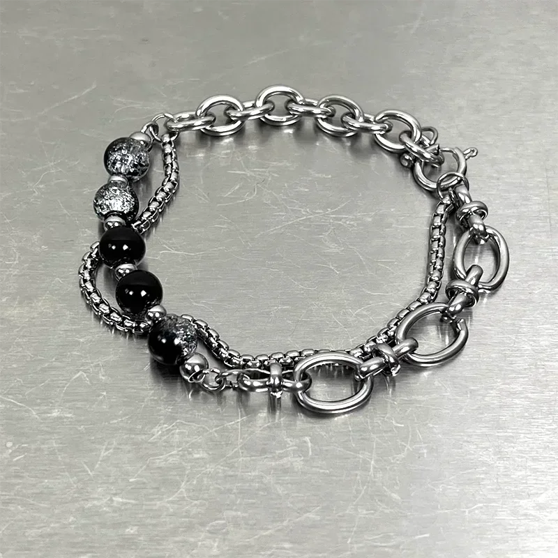 Fashion Stainless Steel Ice Cracking Bead Splicing Bracelets for Men