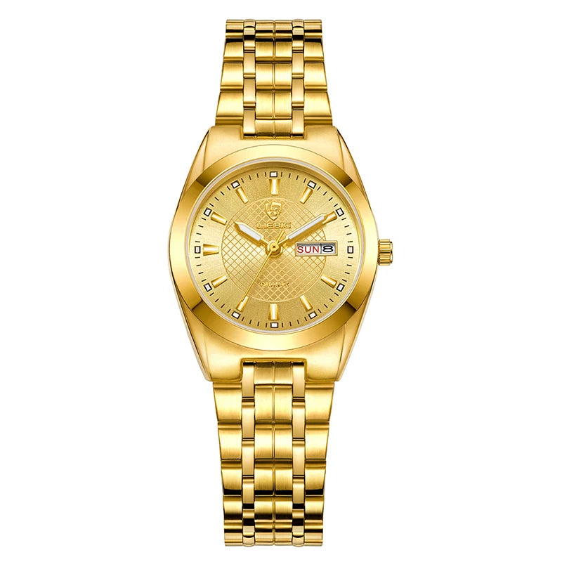 Women's Watch Quartz  Stainless Steel Gold Time Date Waterproof Wristwatch