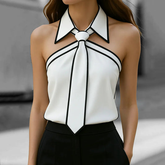 Women's Tank Tops Tie Neck Strap Necktie Lapel Design