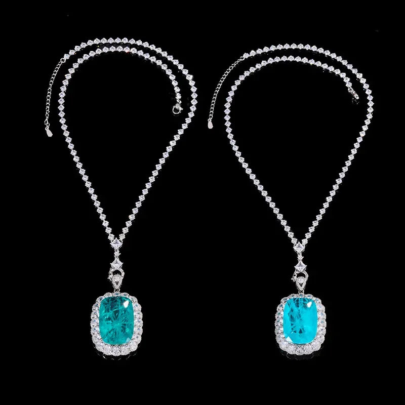 Aqua Blue Gemstone Pendant Necklace with Sparkling Zircon