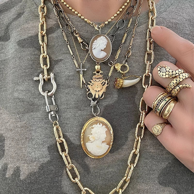 Vintage Round Charm Layered Necklace Women's Jewelry
